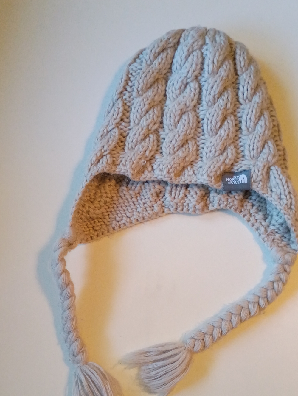 The North Face Women's Cable-Knit Earflap Hat in Light Gray